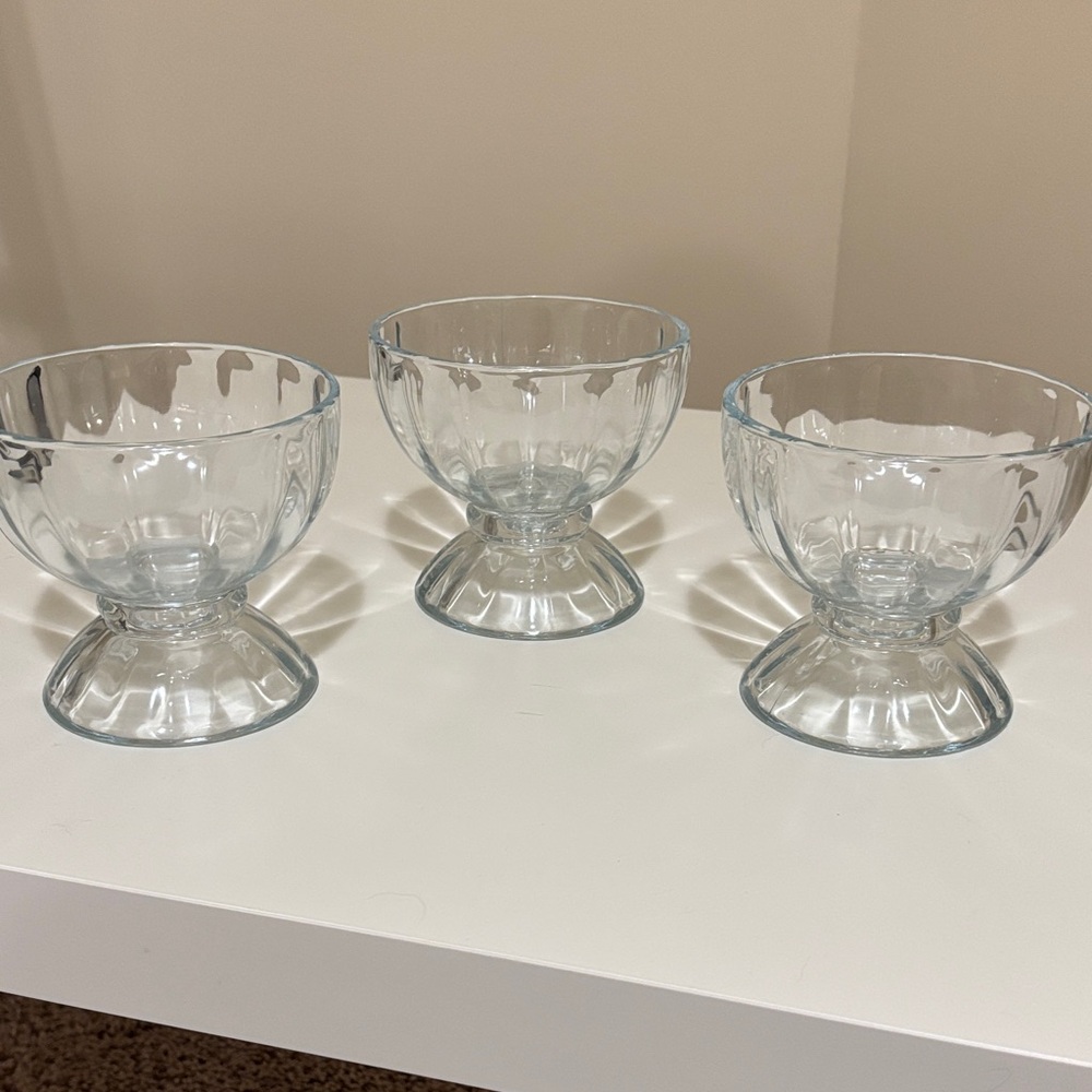Set of Three Clear Glass Dessert Bowls